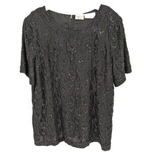 Candlelight & Champagne Formal Top 28W 60" Bust Black Heavily Beaded Cocktails